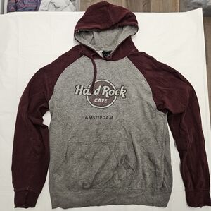 Hard Rock Cafe Amsterdam Gray and Maroon Hoodie Mens Size Large